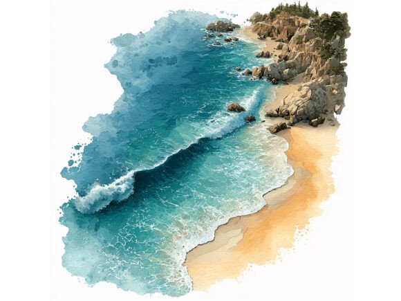 Download 9 JPG Rocky Beach Watercolor Set - Set Collection