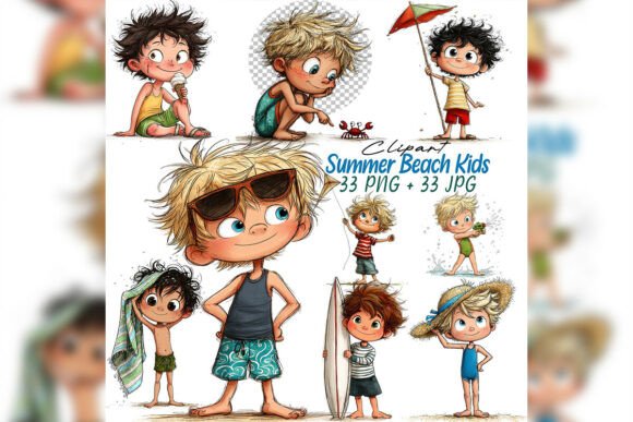 Download Whimsical Summer Boys Clipart Set - Set Collection